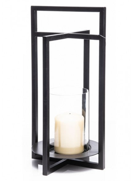 Black Metal Candle Holder With LED Candle – Modern Centerpiece Lantern