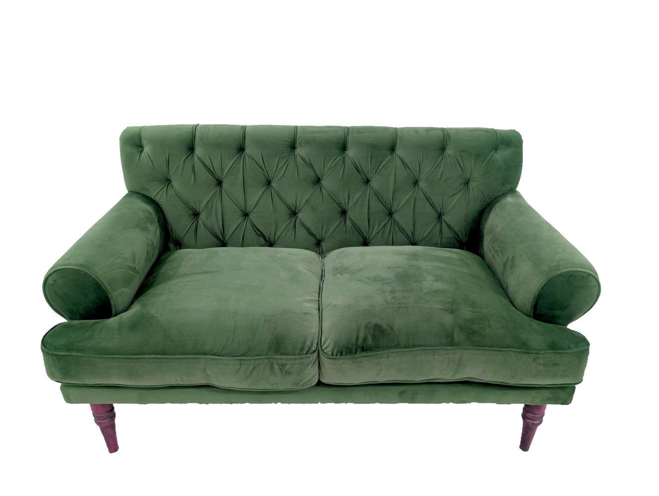 Love Seat - Green Velvet Tufted, roled arms